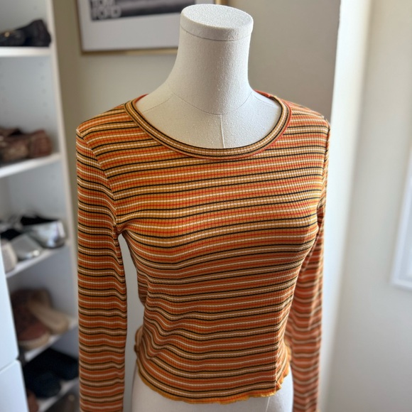 Caution To The Wind Tops - Caution To The Wind Striped Orange Colorful Long Sleeve Top Size Small